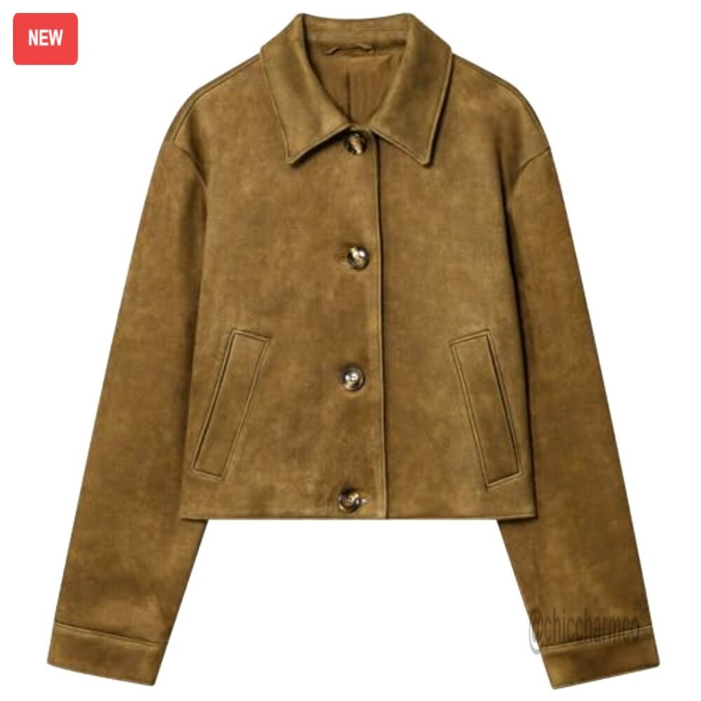 Faux Suede Cropped Jacket Button Down Coat Chic Casual Outerwear Fall Fashion - Picture 5 of 7